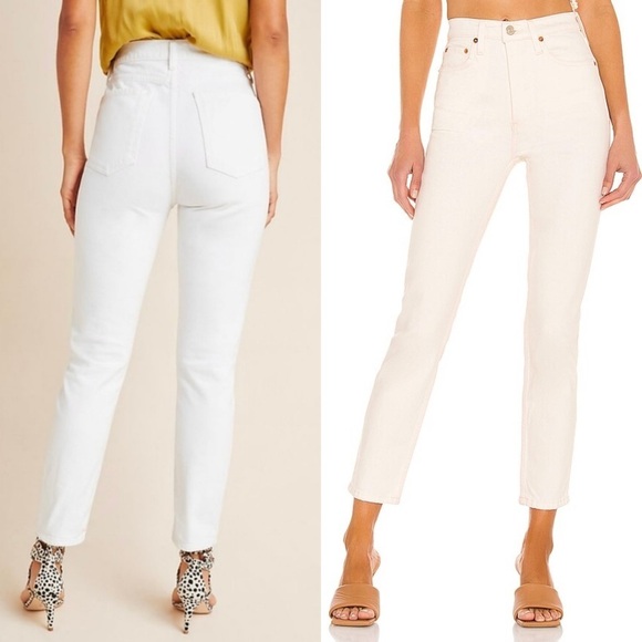 AGOLDE 90s Ivory Stretch Denim High Rise Button Fly Ankle Cropped Slim Jeans 27 - Picture 6 of 7